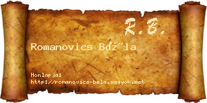 Romanovics Béla névjegykártya