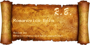 Romanovics Béla névjegykártya